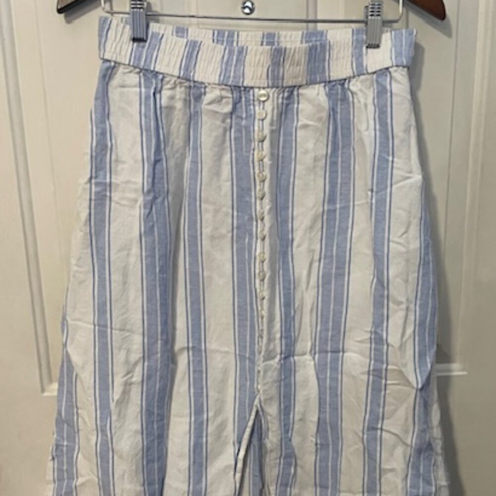 Elastic Waist Skirt with Button Detail Front with Front Slit